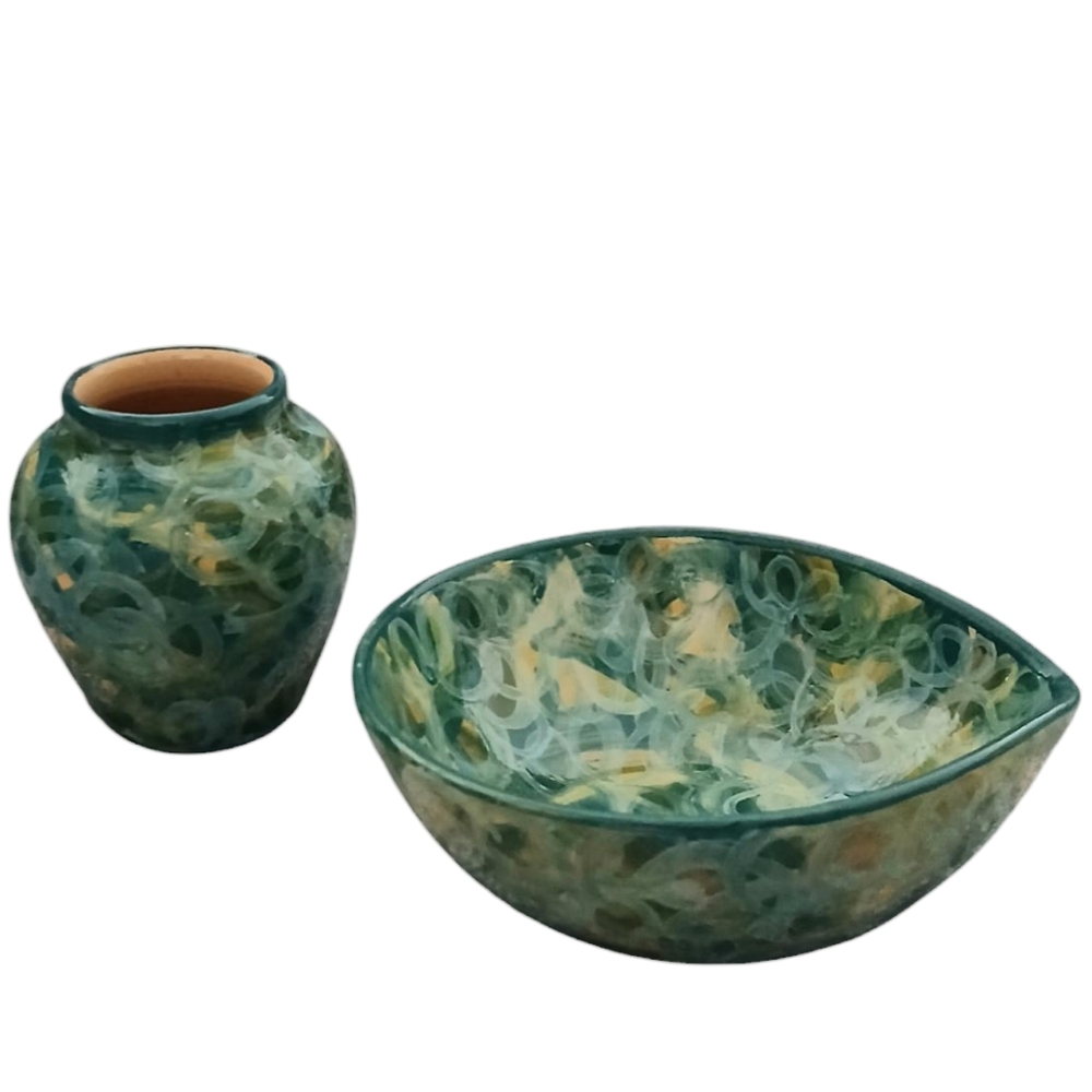 Loredana Mocio Hand Painted Bowl And Vase Pottery Orvieto Italy Artist Signed